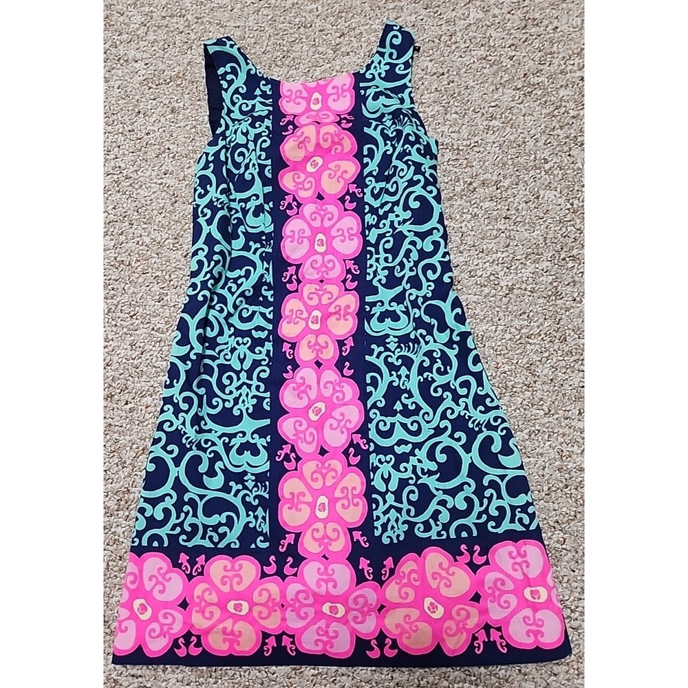 Lilly Pulitzer Womens Pink Blue Floral Damask Cotton Sleeveless Shift Dress 00